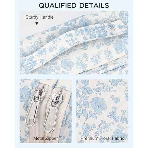 Relavel Travel Makeup Bag, Small Floral Cosmetic Bag with Makeup Brush Compartment, Portable Makeup Pouch for Women, Double Layer Makeup Organizer Bag Cute Toiletry Bag