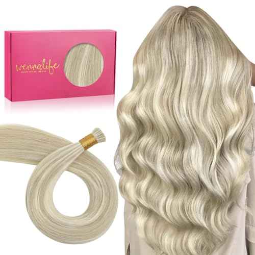WENNALIFE I Tip Hair Extensions Human Hair, 50g 50s 24 Inch Ash Blonde Highlighted Platinum Blonde Remy Itip Human Hair Extensions Invisible Itips Straight I Tips Fusion Extensions Real Human Hair