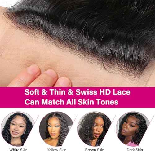 HD Lace Closure Deep Wave Human Hair 5x5 Closure HD Lace Curly Hair Closures for Black Women Pre Plucked 12A Virgin Hair Curly 16 Inch Wet and Wavy