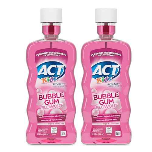 ACT Kids Anticavity Fluoride Mouthwash, Sugar & Alcohol Free Mouth Rinse Strengthens Teeth, Bubble Gum Blowout, 16.9 fl. oz., 2pk