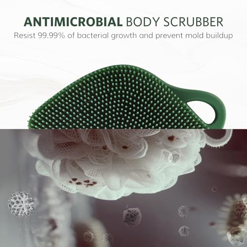 Sndyi Christmas Silicone Body Scrubber, Limited Edition Leaf-Shaped Shower Brush for Gentle Cleanse & Exfoliation, Soft Silicone Loofah Body Brush for Sensitive Skin, Perfect Holiday Gift, Evergreen