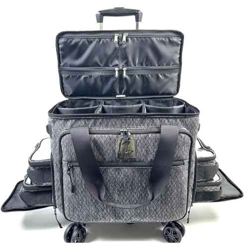 BaltFrist Rolling Makeup Bag with 4 Removable Bags£¬Rolling Makeup Case with 5pcs 360¡ÆRotating Wheels,Makeup Artist Travel Bag with Brushes Storage Section£¬Black Diamond Grid