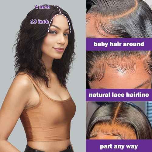Loose Water Wave Lace Front Wigs Human Hair Wear and Go Glueless Wigs Human Hair Pre Plucked Pre Cut 13x4 Lace Front Wig with Baby Hair Natural Dark Brown 16 Inch