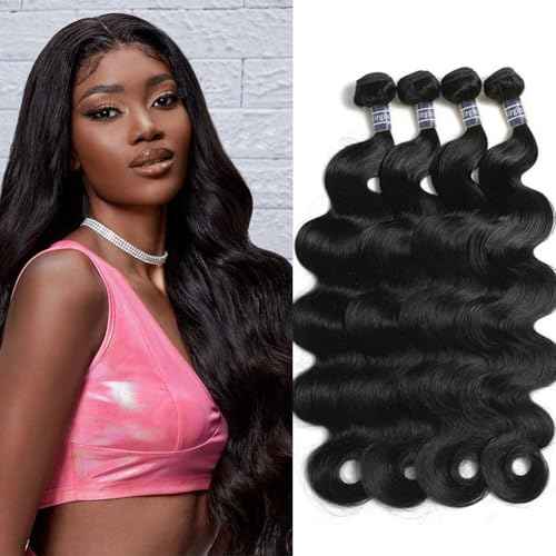 Amella Hair Brazilian Body Wave (16" 18" 20" 22", 380g, Natural Black)8A 100% Unprocessed Brazilian Virgin Body Wave Human Hair Weave Weft Can be Dyed Bleached