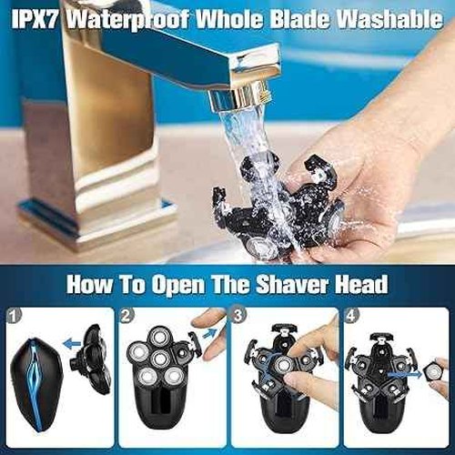 Head Shaver for Bald Men, 6-in-1 Electric Shaver for Bald Head 6D Wet/Dry Waterproof Mens Electric Razor Head Shavers Mens Grooming Kit Cordless Rechargeable Face Head Shaving Rotary Shaver