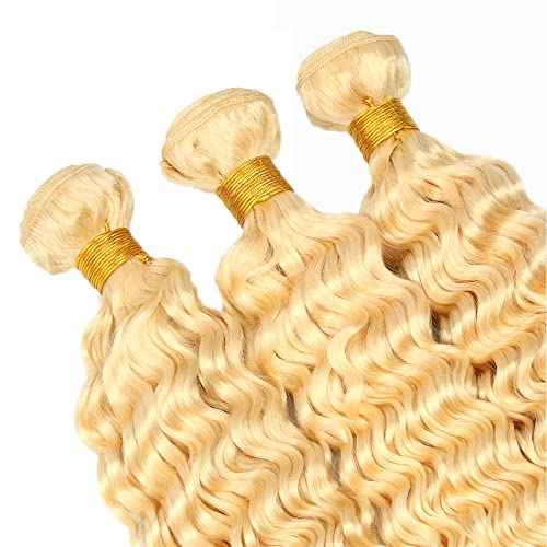 613 Blonde Bundles Deep Wave Bundles Human Hair 22 24 26 Inch Brazilian Virgin Hair Honey Blonde Deep Wave Bundles Human Hair Extensions 3 Bundle 50 Gram Per Bundle