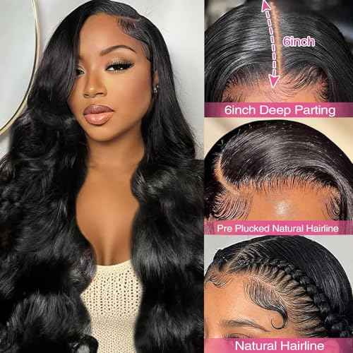 13x6 Lace Front Wigs Human Hair 180 Density Body Wave HD Lace Frontal Wigs Pre Plucked with Baby Hair Glueless Wig for Women 26Inch