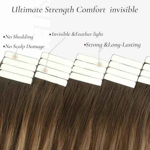 Tape in Hair Extensions Human Hair, 20pcs 50g 20 Inch Tape in Hair Extensions,Balayage Chocolate Brown To Caramel Blonde,Invisible Remy Silky Straight Natural Thick Real Human Hair Extensions