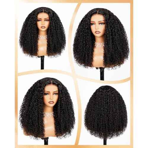 Arabella 5x6 Glueless Wigs Human Hair Kinky Curly Lace Front Wigs Human Hair Pre Plucked Pre Cut 230% Density Wear and Go Curly Wig No Glue Natural Color 16inch