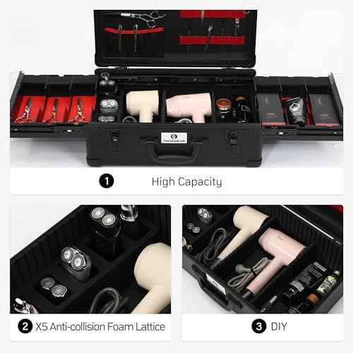Large Barber Carrying Case, Hairdresser Tool Box Organizer Traveling Case, Portable Travel Barber Suitcase for Hair Stylist Pet Groomer Beauty Salon Makeup Artist
