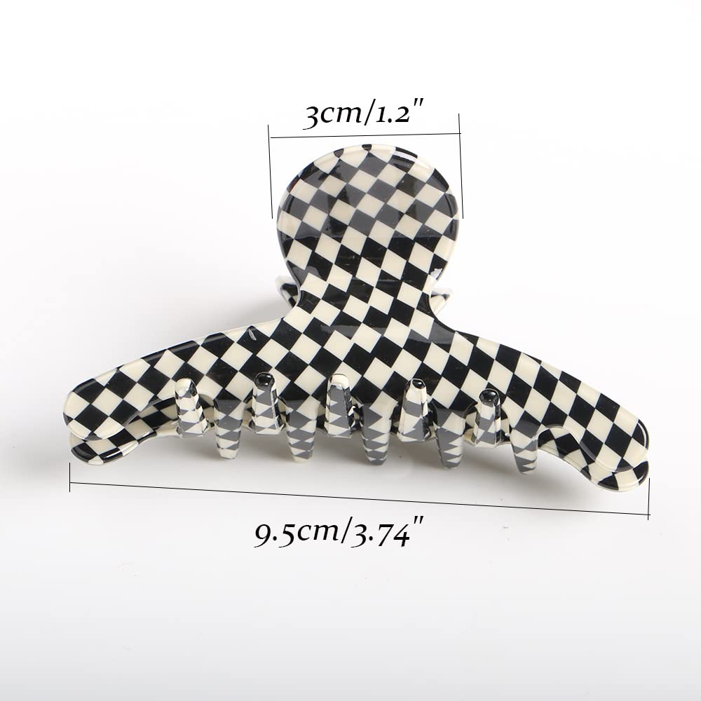 Checkered Hair Claw Clips,Pack of 3,Vintage Black/Beige Checkered Claw Clips Cellulose Acetate Banana Clips,Nonslip Hair Clamp for Women Girls (Black/Beige)