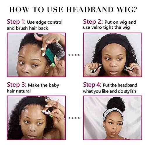 XSY Headband Wig Human Hair Deep Wave 18 Inch Curly Headband Human Hair Wigs for Black Women Glueless None Lace Front Wig 150% Density Natural Black Color