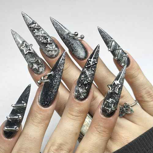 165PCS Silver Nail Charms Bulk Set with Star, Planet, Cross & More; 165 Count; Metal Alloy with Rhinestones; Mix Shape; Nail Art Accessories