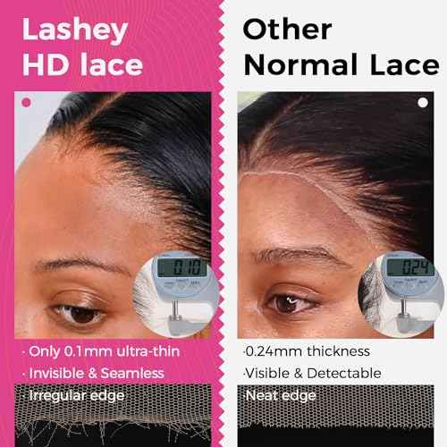 Lashey 13x4 SKINLIKE HD Lace Frontal, 0.10mm Ultra-Thin Invisible Real HD Frontal Pre Bleached Knots Pre Plucked Hairline Straight Human Hair 14 Inch Natural Black