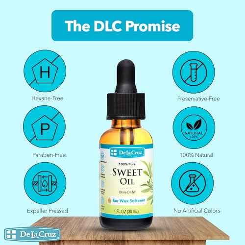 De La Cruz Ear Wax Remover and Earwax Softener, 100% Pure Sweet Oil for ears, Gentle and Natural Ear Oil - 1 Fl OZ - 2 Pack