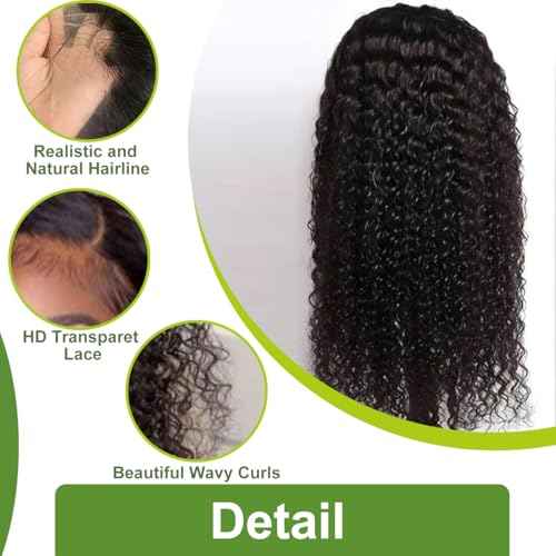 30 Inch 13x6 Deep Wave Lace Front Wigs Human Hair 180% Density Curly Human Hair Wigs Pre Plucked Jerry Curly Wigs Human Hair for Women Natural Black
