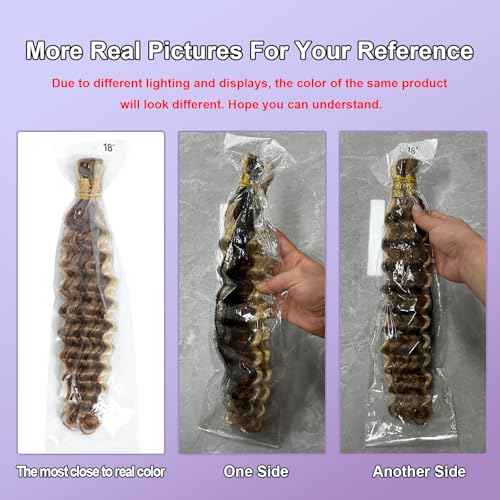 P27/30/613 Human Braiding Hair for Boho Braids Highlight Brown Blonde Deep Wave Bulk Human Hair for Braiding Crochet Curly Braiding Human Hair Knotless Bohemian Braids100g (2 of 50g) 18 Inch
