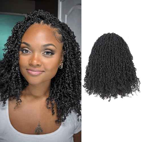Yanky Twist Crochet Hair - 12 Inch 8 Packs (240 Strands) Natural Black Pre-twisted Fluffy Spring Passion Micro Mini Twist, Pre-Looped Mid-Length Curly Crochet Braids (12 Inch, 1B-8P)