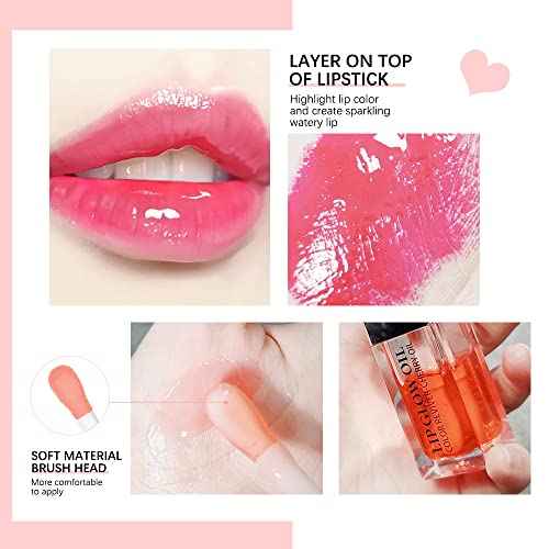Rosewood Hydrating Lip Glow Oil, Moisturizing Gloss, Plumping Oil, Non-Sticky Long Lasting Gloss, Transparent Tinted, Reduces Lip Lines