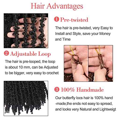 Leeven 24 Inch Butterfly Locs Crochet Hair 6 Packs Distressed Faux Locs Crcoeht Hair 1B# Pre-twsied Synthetic Fluffy Goddess Butterfly Soft Locs Crochet Braids Hair Extensions