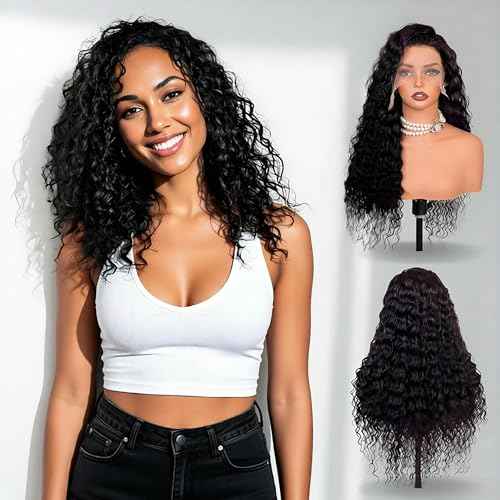 Deep Wave Lace Front Wigs Human Hair 200 Density 20 Inch Curly Human Hair Wig for Black Women 6x5 HD Lace Bye Bye Knots Glueless Frontal Wigs Pre Plucked