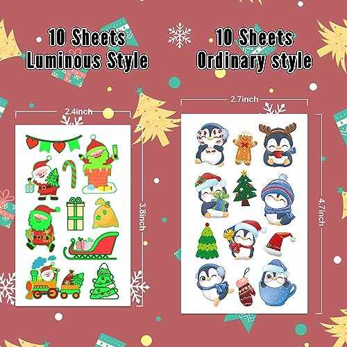 216 Styles Christmas Party Favors, 20 Sheets Christmas Decoration Christmas Luminous Tattoos Temporary, Glitter Tattoos Christmas Treats Christmas Party Favors Stocking Stuffers for Kids, Teenage Girl