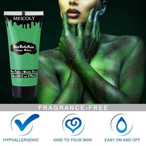 MEICOLY Green Face Body Paint,Christmas Stocking Stuffers,Green Body Paint for Halloween SFX Witch Makeup Elphaba Costume,Hunting Hulk Camo Face Paint for Adults and Kids,St.Patrick¡¯s Day Accessories