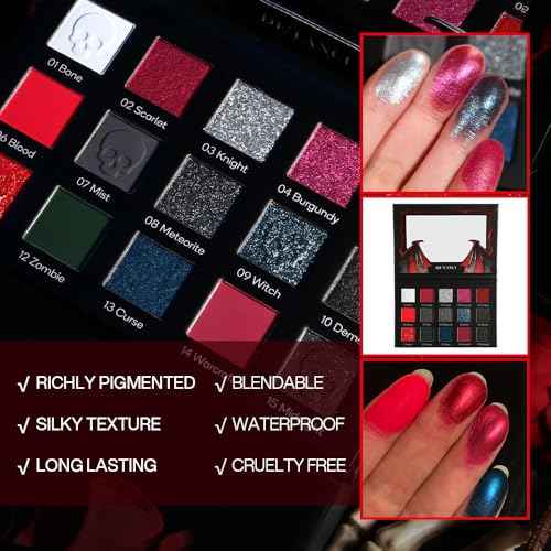 Red black Eyeshadow Palette, Goth Red Eye Shadow Halloween Makeup | Black Sliver Shimmer Glitter Eyeshadow Pallet, Burgundy Smokey Mattlic Cream Matte Eyesahdow for SFX Clown Vampire Christmas Looks