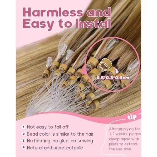 Microlink Hair Extensions Human Hair,22 Inch #7/60 Chocolate Brown to Caramel Blonde Micro Loop Microbead Micro Link Hair Extensions Human Hair Invisible Straight 30g/30s