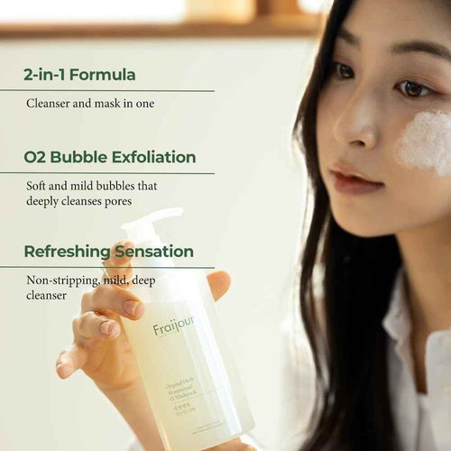 Fraijour Herb Wormwood O₂ Mask Pack – Korean Oxygen Bubble Face Mask for Sensitive, Oily & Acne-Prone Skin, Exfoliating with AHA BHA, Tea Tree & Peppermint, Smooths & Refreshes, 10.1 fl.oz.