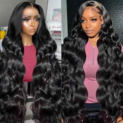 13x6 Lace Front Wigs Human Hair 200% Density Body Wave HD Lace Front Wigs Human Hair Pre Plucked Glueless 13x6 Full Frontal Wig for Women Natural Black 26 Inch