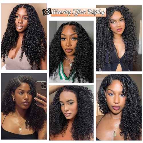 Burmese Curly Wig Human Hair V Part Wig 100% Real Human Hair Glueless With Drawstring Clip In Burmese Curly V part Wigs Upgrade U Part Wigs 220% Density 16 Inch Natural Black 1B Color