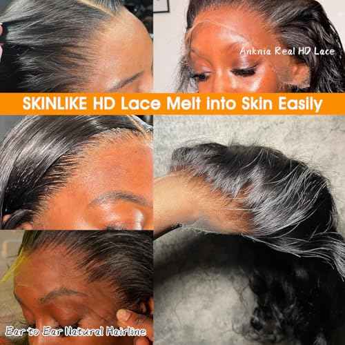 13x4 SKINLIKE Real HD Lace Frontal Only Human Hair 13x4 Body Wave Frontal Closure 0.10mm Ultra Thin Invisible Lace Pre-plucked Melted Hairline Natural Black 18 Inch