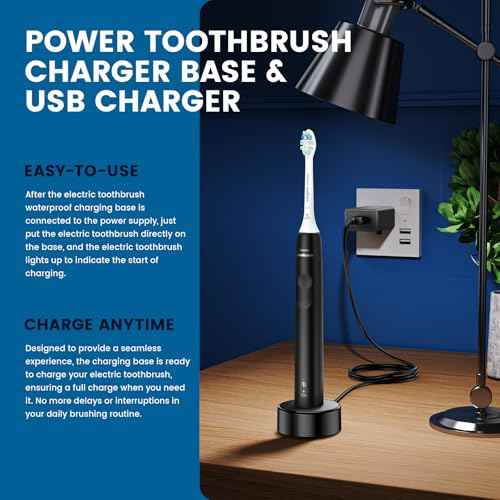 Replacement Charger Base Compatible with Philips Sonicare 5500 5300 4100 3100 2100 1100 Series Rechargeable Electric Toothbrush HX3681 Power Brush USB Waterproof Charging Base Power Cord - Black