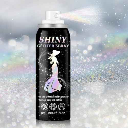 Body Glitter Spray, 60ML Shiny Silver Glitter Spray for Hair Body and Clothes,Long-Lasting Quick-Drying Holographic Ultra Fine Powder Glitter Hairspray for Festival Rave Stage Prom 2.11 Fl Oz