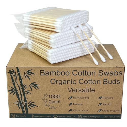 1000 Count Bamboo Cotton Swabs - Eco-Friendly Cotton Buds with Wooden Sticks for Home Cleaning, Personal Ear Cleaning, Makeup Application, and Personal Hygiene - Perfect for Daily Use