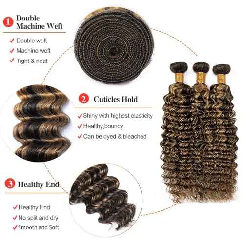 Piano Color Bundles P1B27 Highlight Deep Wave Human Hair Bundles 1b and Honey Blonde Loose Deep Weave Double Weft Brazilian Human Hair Sew-In Weave Extensions 26 28 30 Inch