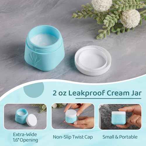 INSFIT 8 Pack Silicone Travel Bottles & Cream Jars with Toiletry Bag, 3oz Leakproof Containers & 2oz Jars with Waterproof Labels, BPA-Free Squeezable Toiletries Set for Shampoo, Lotion, Cosmetics