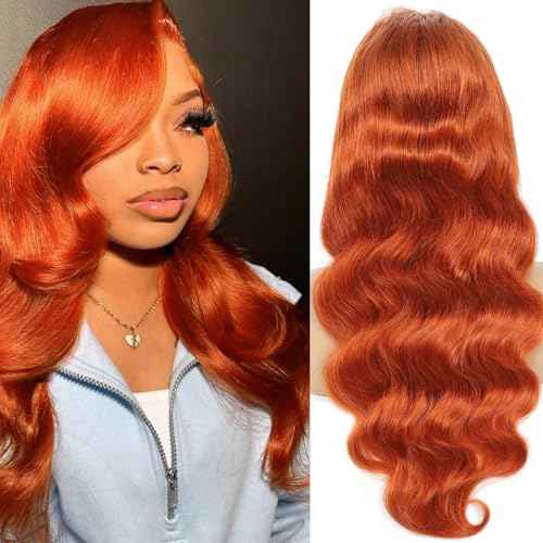 Ginger Orange Body Wave Human Hair Bundles with 4x4 HD Lace Closure 100% Brazilian Unprocessed Hair Colored Bundles and Closure Free Part 16 18 20+16 Inch