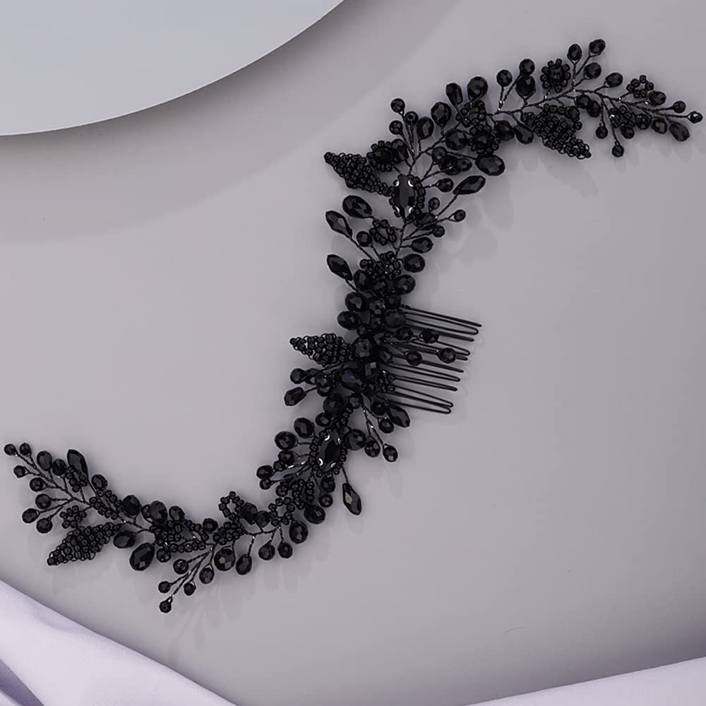 BERYUAN Cute Beads Hair Comb for Bride Women Girls Crystals Hair Comb Multi-Color Beaded Hair Comb Black