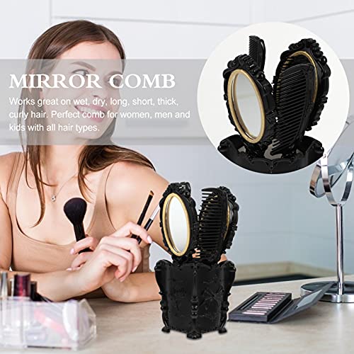 Wide Tooth Comb Round Mirror Makeup Set Hair Brush Set With Holder Vintage Hair Brush Set, Detangling Hair Brush,Rat Tail Comb Vintage Hand Mirror Womens Wallet