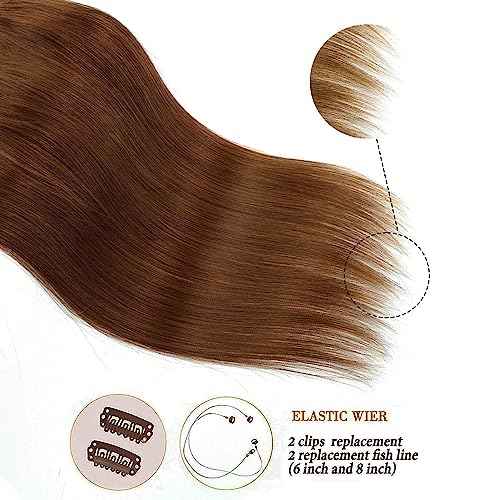 Star Show Hair Extensions Real Human Hair Chocolate Brown Hair Extensions Straight Human Hair Extensions with Transparent Wire Adjustable Size Line Hairpiece (20inch, Chocolate Brown #4)