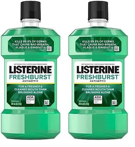 Listerine Freshburst Antiseptic Mouthwash for Bad Breath, Kills 99% of Germs That Cause Bad Breath & Fight Plaque & Gingivitis, ADA Accepted Mouthwash, Spearmint, 8.5 Fl. Oz (250 mL) (Pack of 2)