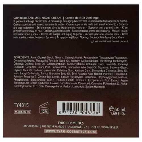 Tyro Superior Anti-Age Night Cream - Intensive Night Cream To Combat Multiple Signs Of Ageing - Helps Smooth Wrinkles - Restores The Skin’S Resilience, Elasticity And Natural Radiance - 1.69 Oz