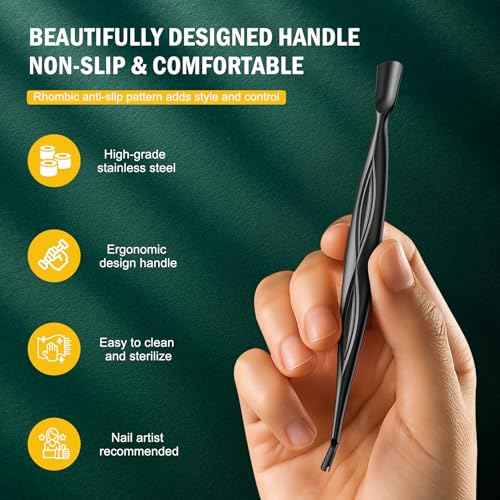 FVION 2-in-1 Cuticle Pusher with Fork, Cuticle Trimmer Dual End Cuticle Remover, Stainless Steel Nail Cuticle Care Tool for Manicure & Pedicure ? Black