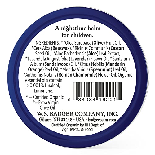 Badger Night Night Balm, Organic Sleep Balm for Kids with Chamomile & Lavender Essential Oils, 0.75 Oz Metal Tin