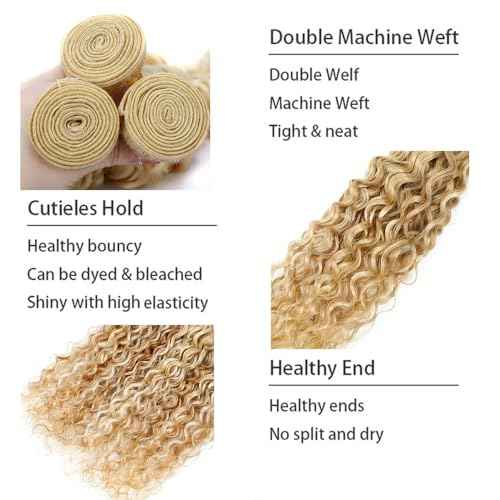 P27/613 Blonde Bundles Human Hair Water Wave Bundles 20 22 24 Inch Honey Blonde Bundle Human Hair Extensions Unprocessed Virgin Remy Hair 3 Bundle 50 Gram Per Bundle
