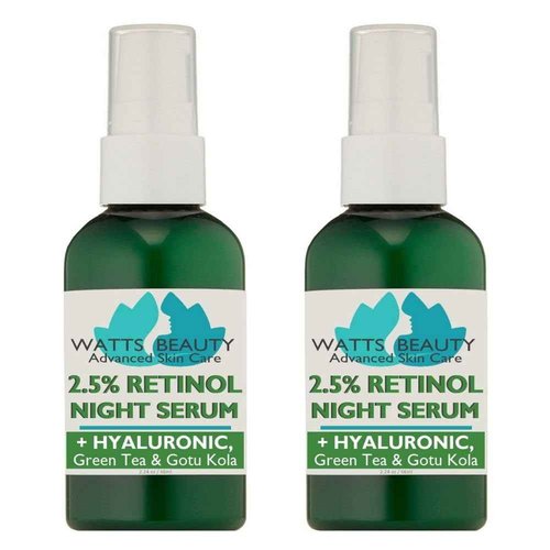 Watts Beauty 2.5% Retinol Serum with 50% Hyaluronic Acid - Anti Aging, Fine Lines, Wrinkles, Blemishes, Large Pores - No Parabens, No Animal Testing - 4.48oz