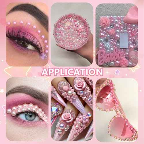 15000 Pcs Pink Flatback Pearls for Crafting, Assorted Size 3/4/6mm Half Pearls Bedazzling ABS Pearl Beads Gems for Nails Art DIY Crafts Face Makeup with Pickup Pencil Tweezer