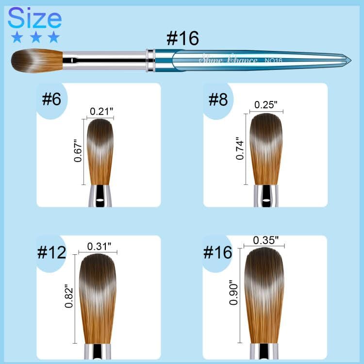 Shine Chance 4Pcs Acrylic Nail Brushes Set, Kolinsky Hair Acrylic Nail Art Brush, Art Design & Polish Mistake Cleaning Manicure Tools for Women Acrylic Application (Size 6 8 12 16)